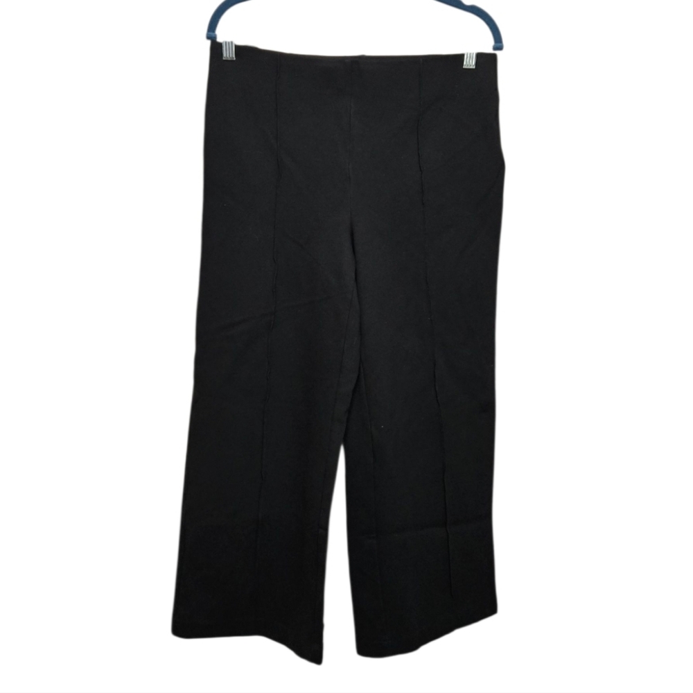Rafaella Wide Leg Elastic Waist Crop Pants Sz Medium Black